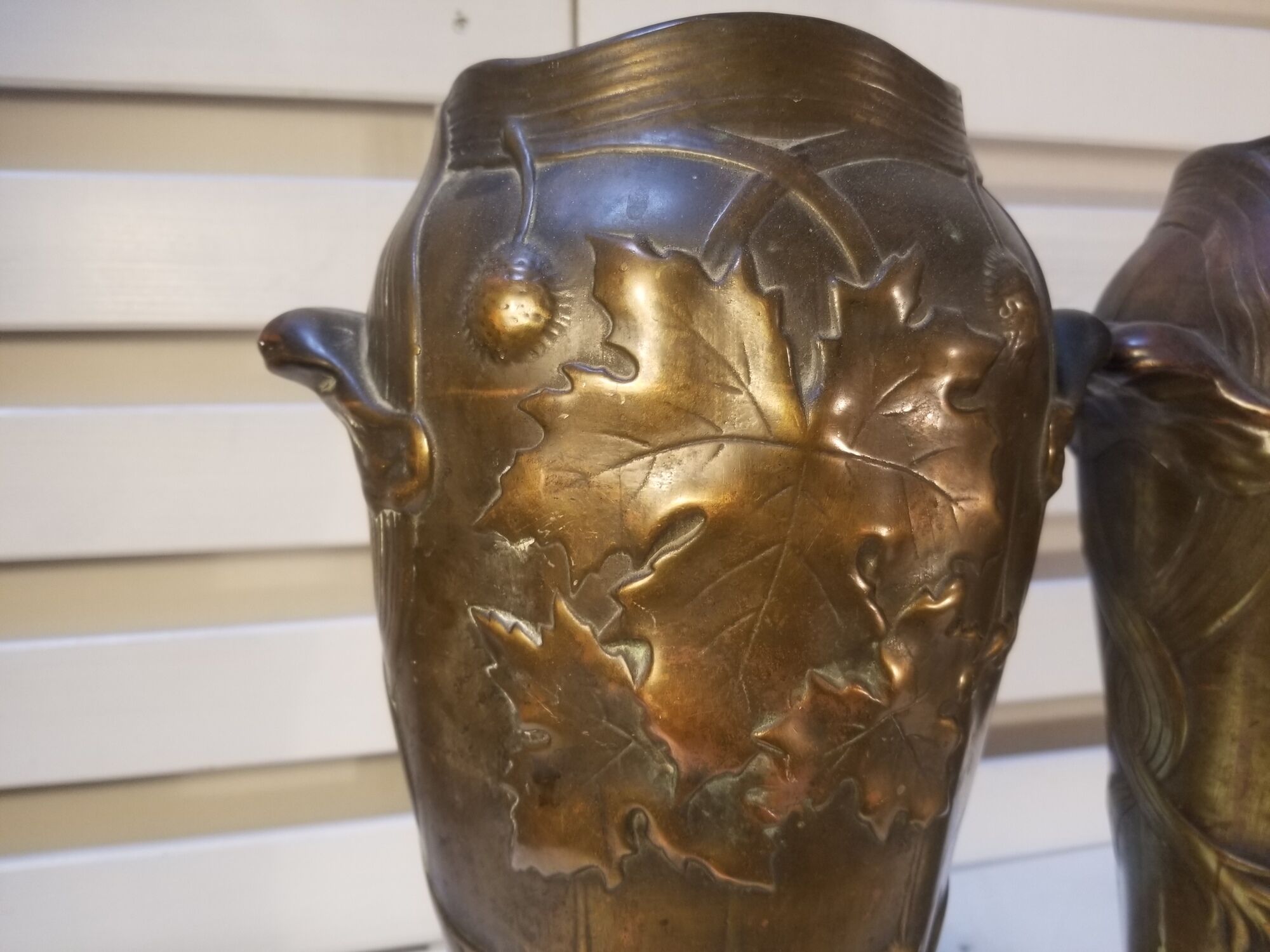 Pair of Art Nouveau baluster vases in copper earthenware by Gustave de Bruyn