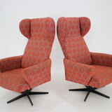 1970s pair of swivel wingback armchairs, Czechoslovakia