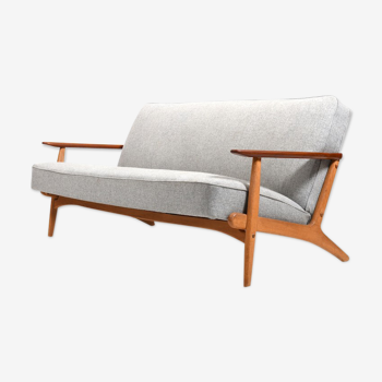 1950s danish 3-seater sofa in solid oak and teak