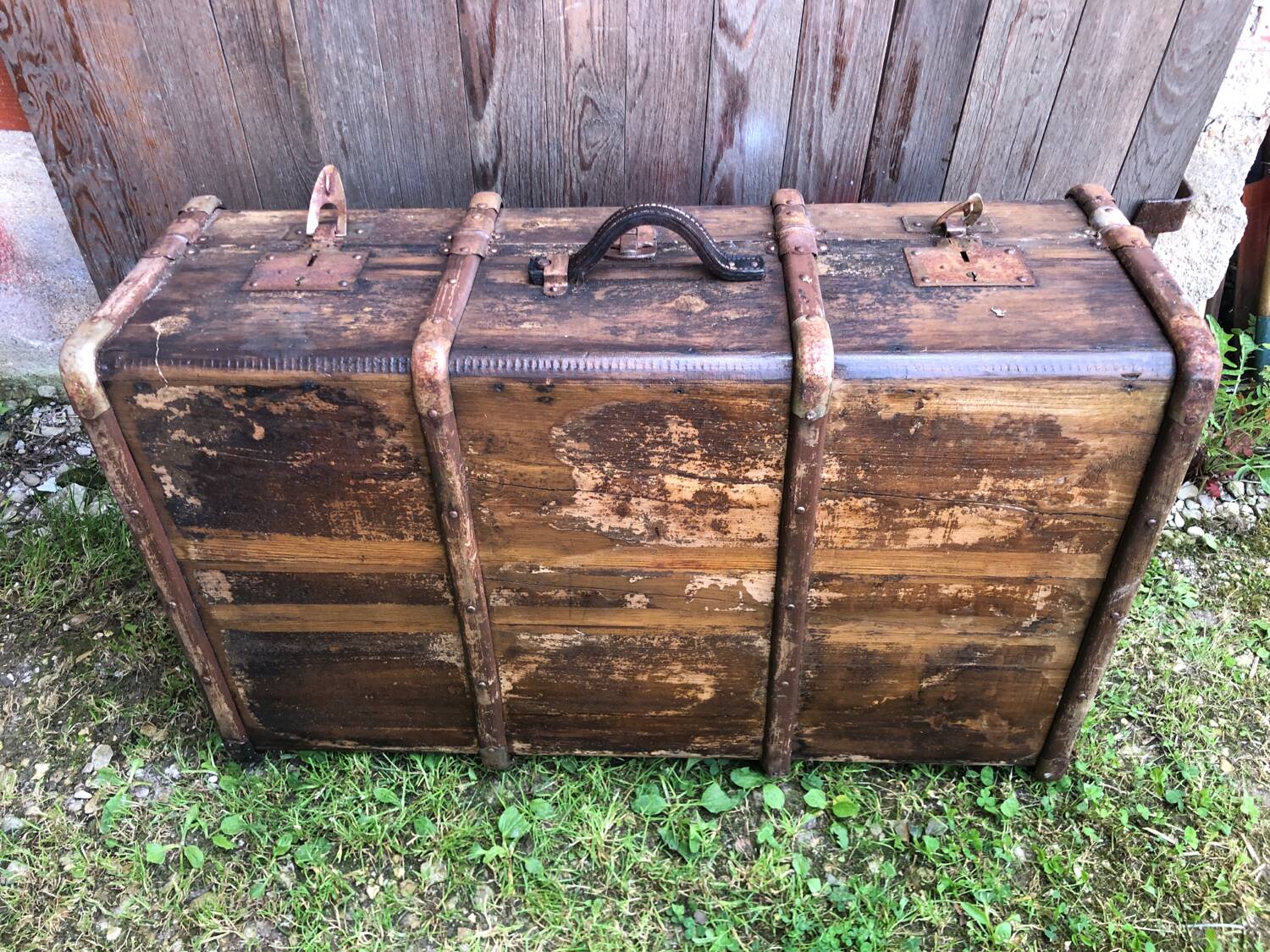 Old wooden transport trunk late 19th century vintage