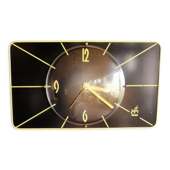 Vintage formica clock silent rectangular wall clock "Japy electric black yellow"