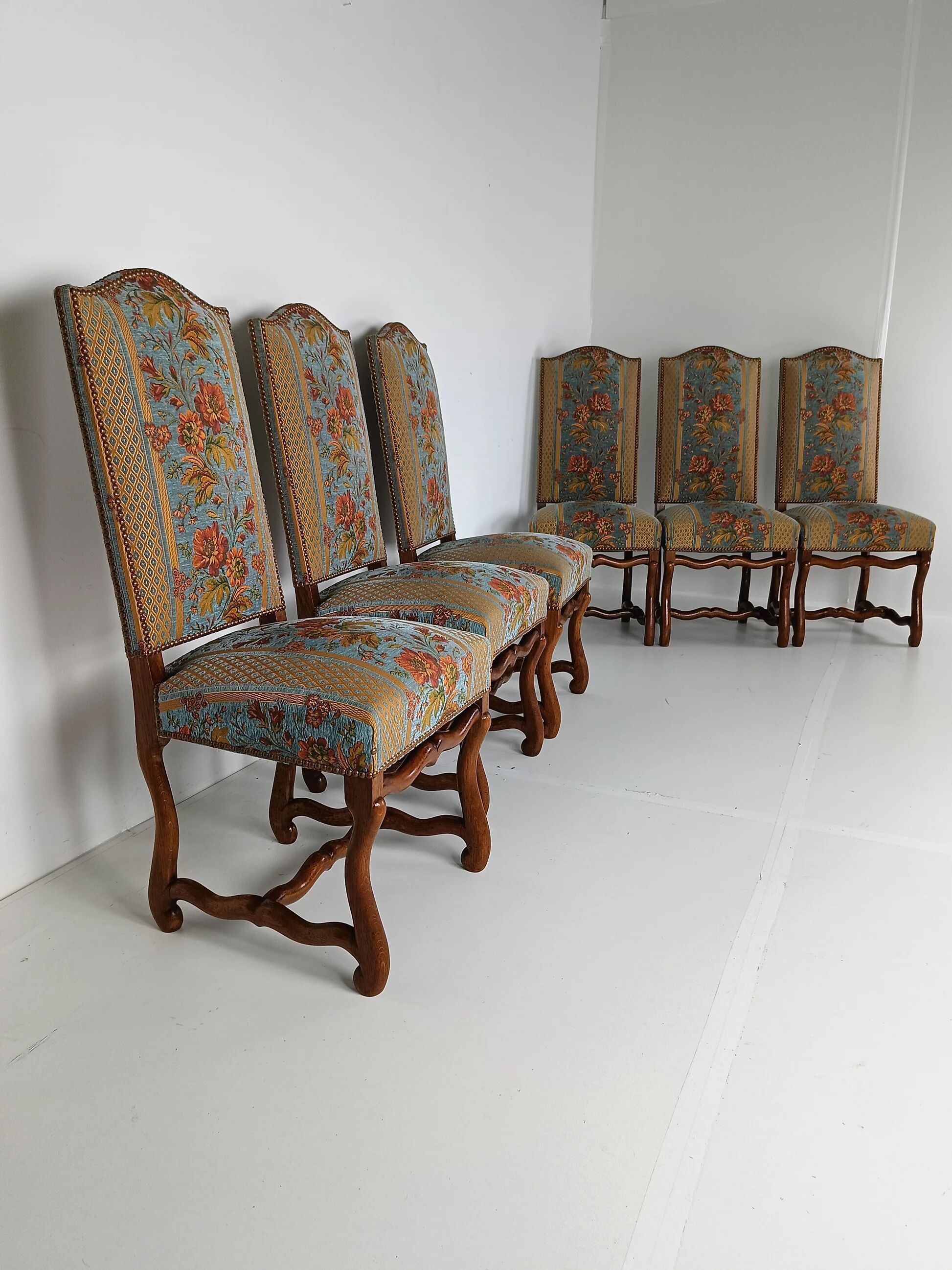 Beech Os De Mouton tapestry chairs (set of 6)