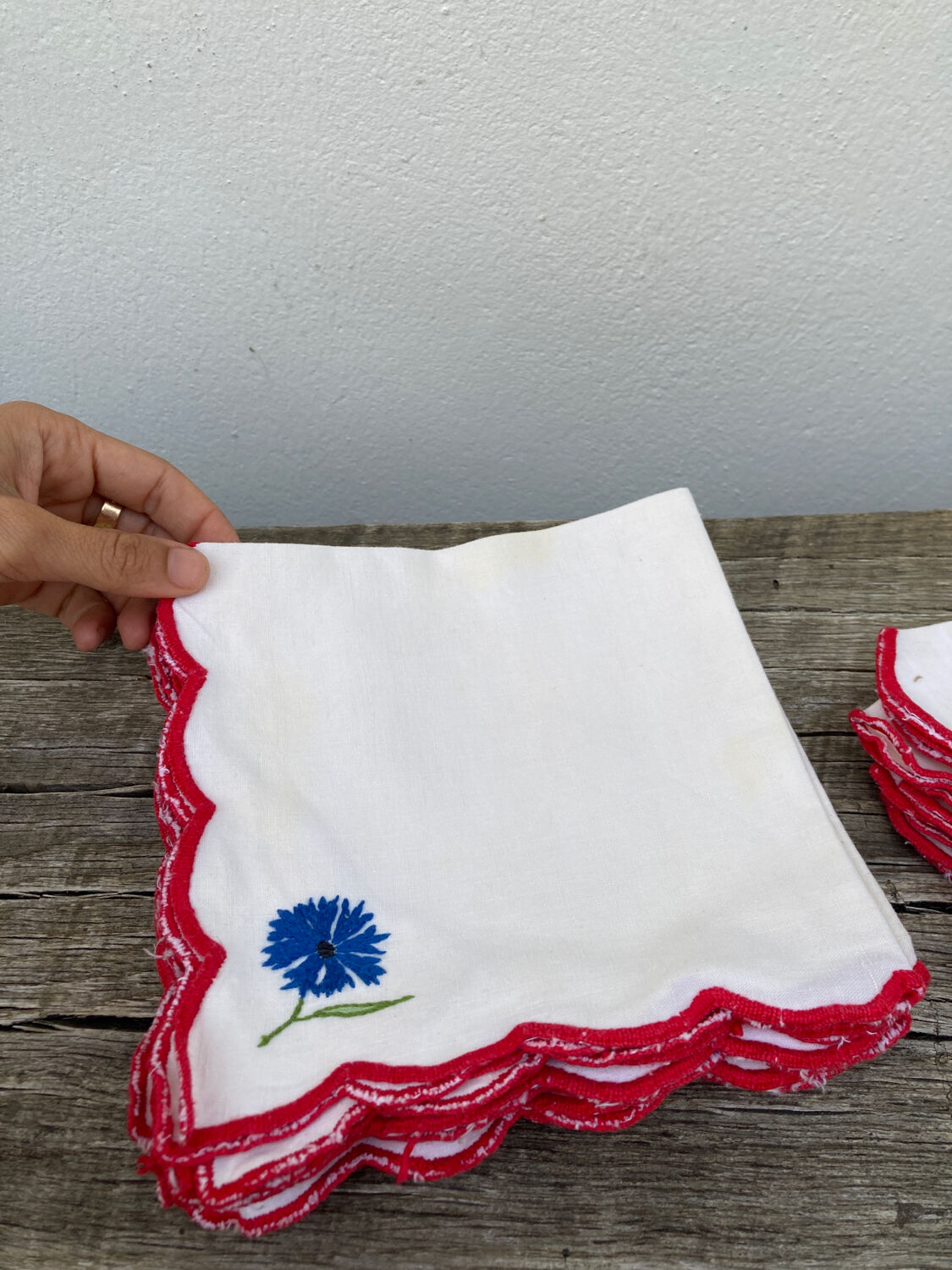 12 antique hand-embroidered linen napkins