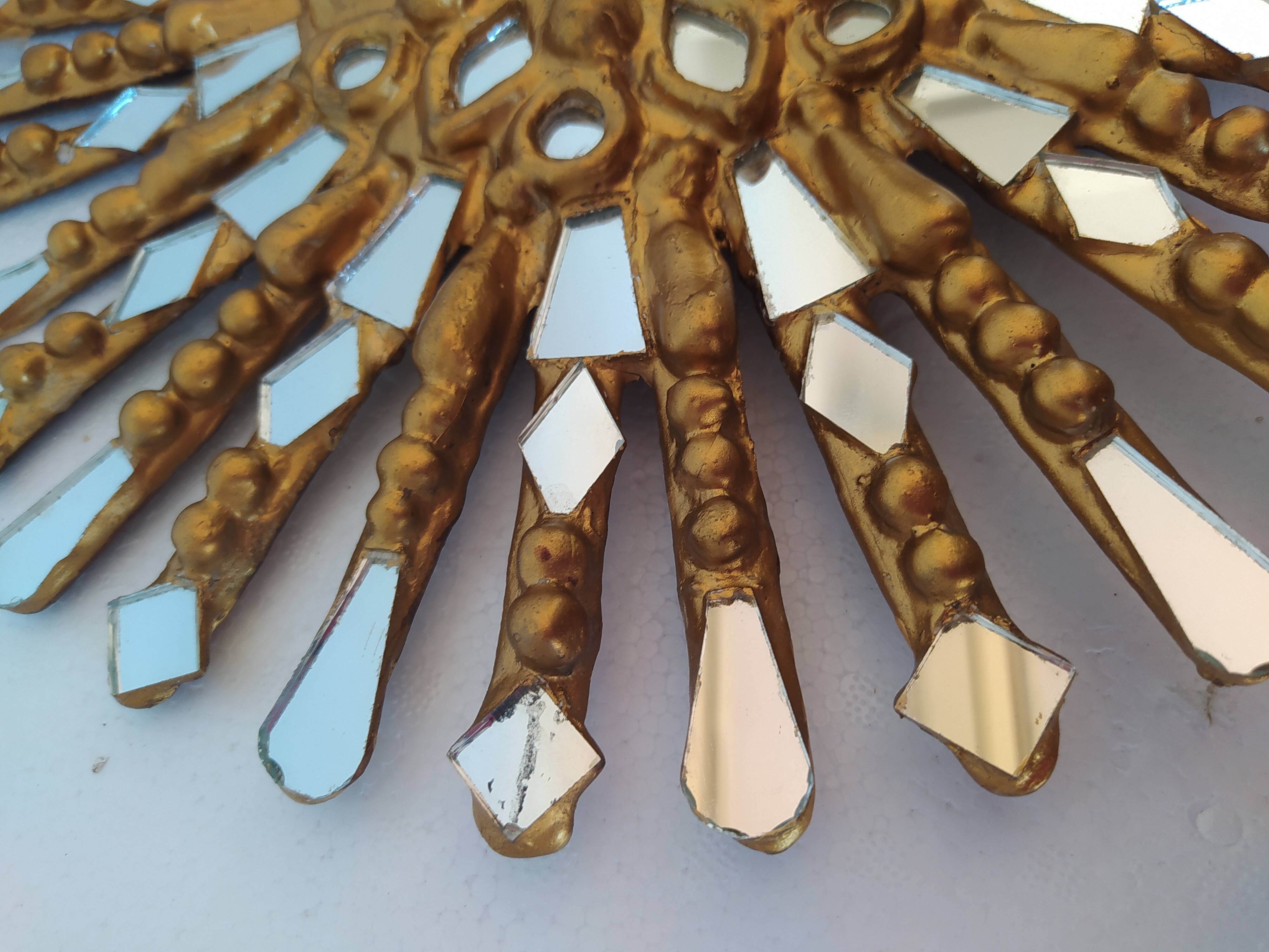 Golden wooden sun mirror 30cm