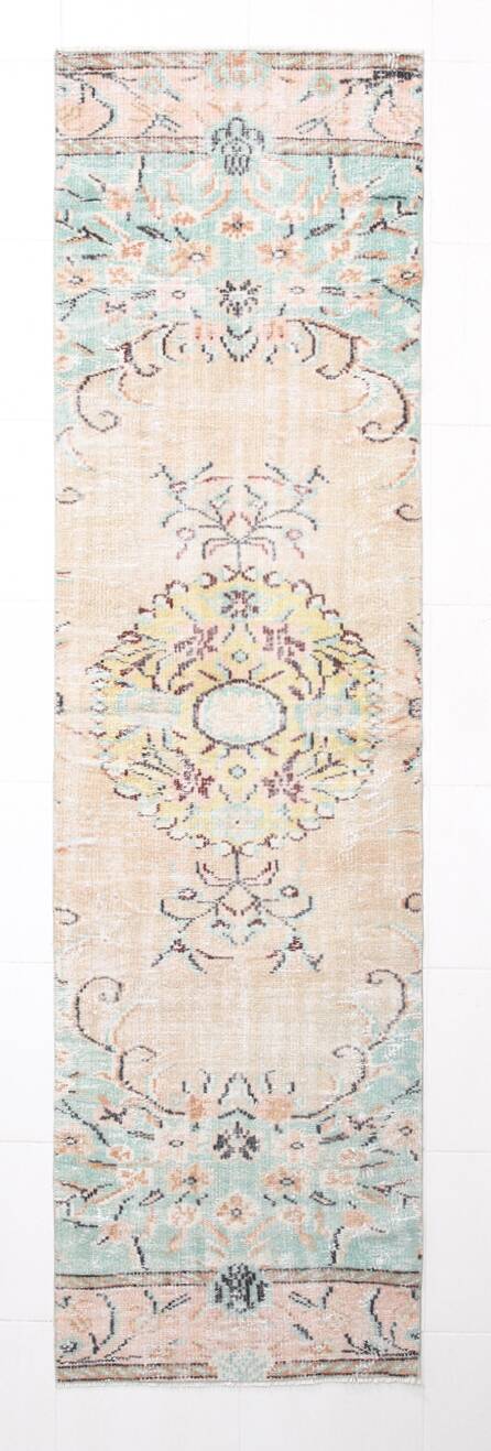 3x10 Light Green & Cream Antique Vintage Runner Rug, 80x296Cm