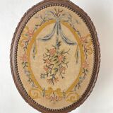 Wooden and embroidered fabric fireplace screen