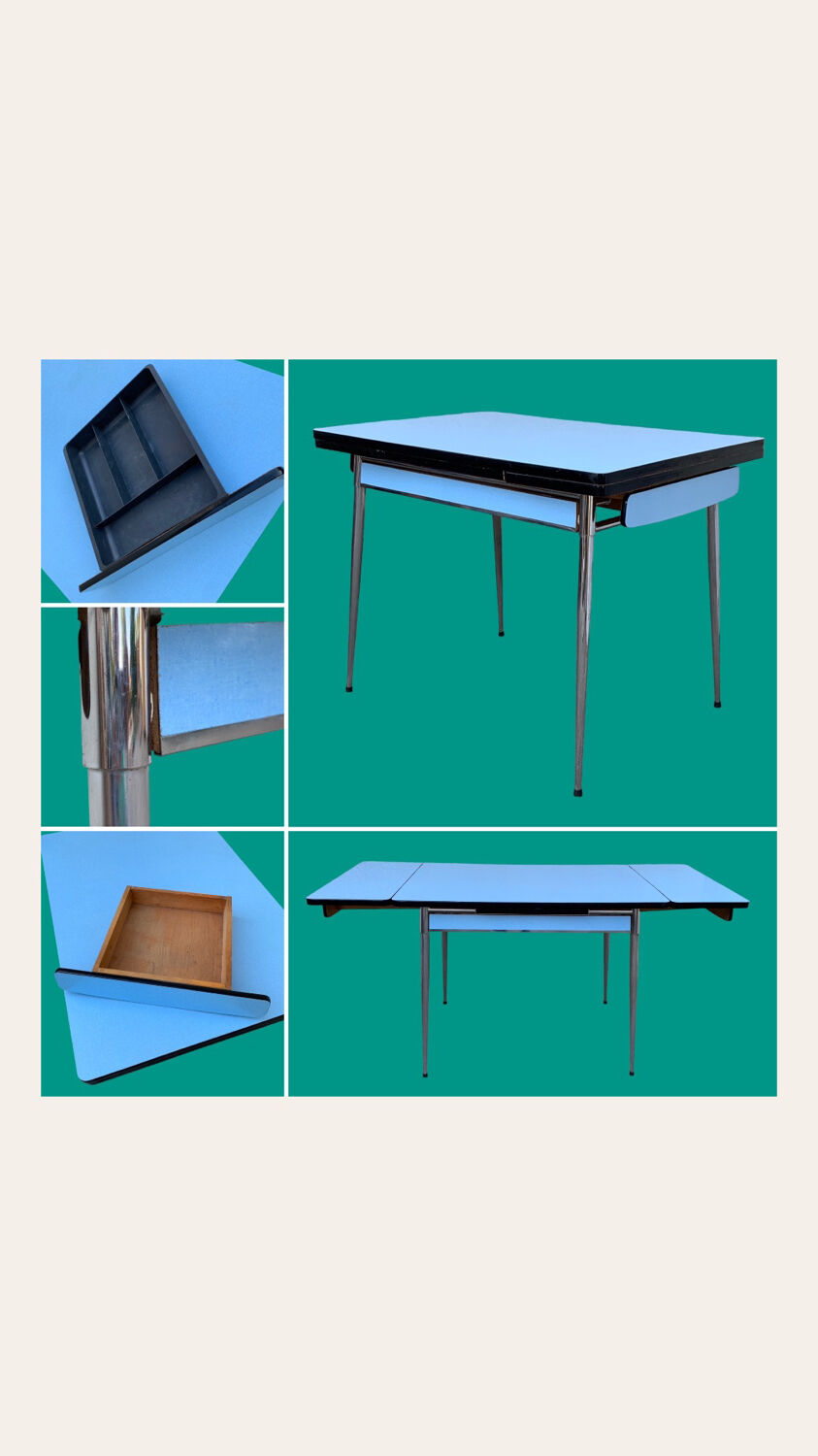 Blue formica table Sogemap 1960
