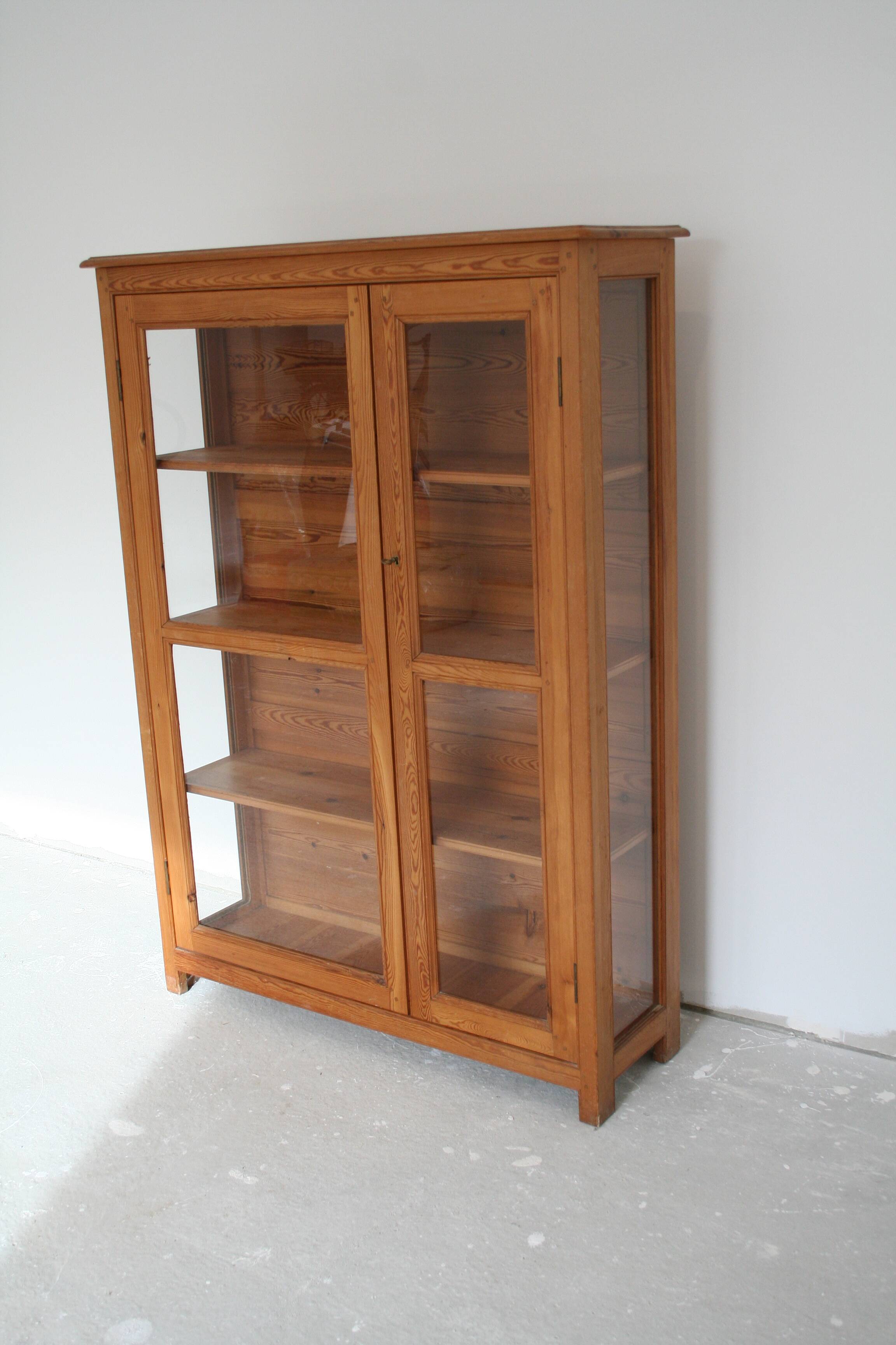 glass library natural solid wood