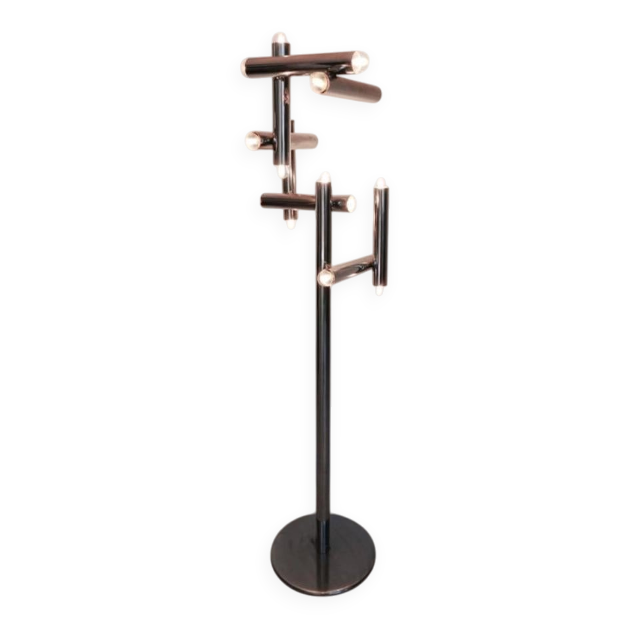 Vintage Italian Space Age floor lamp Reggiani, geometric tubes, minimal chromed