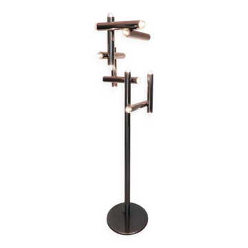 Vintage Italian Space Age floor lamp Reggiani, geometric tubes, minimal chromed