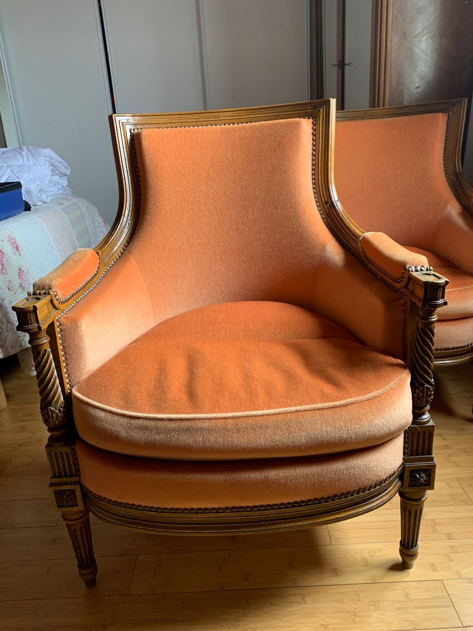 Pair of louis XVI style shepherdess armchairs