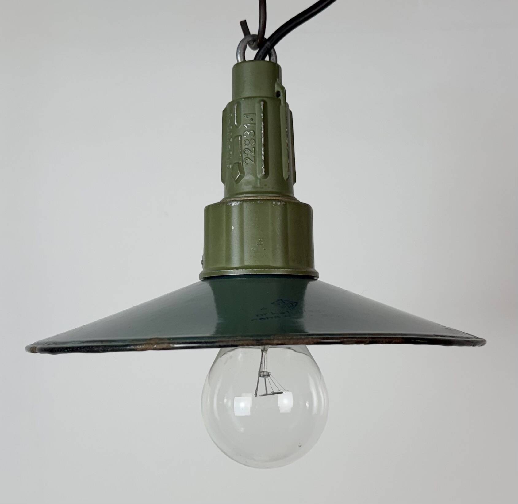 Industrial Petrol Enamel Military Pendant Lamp with Cast Aluminium Top