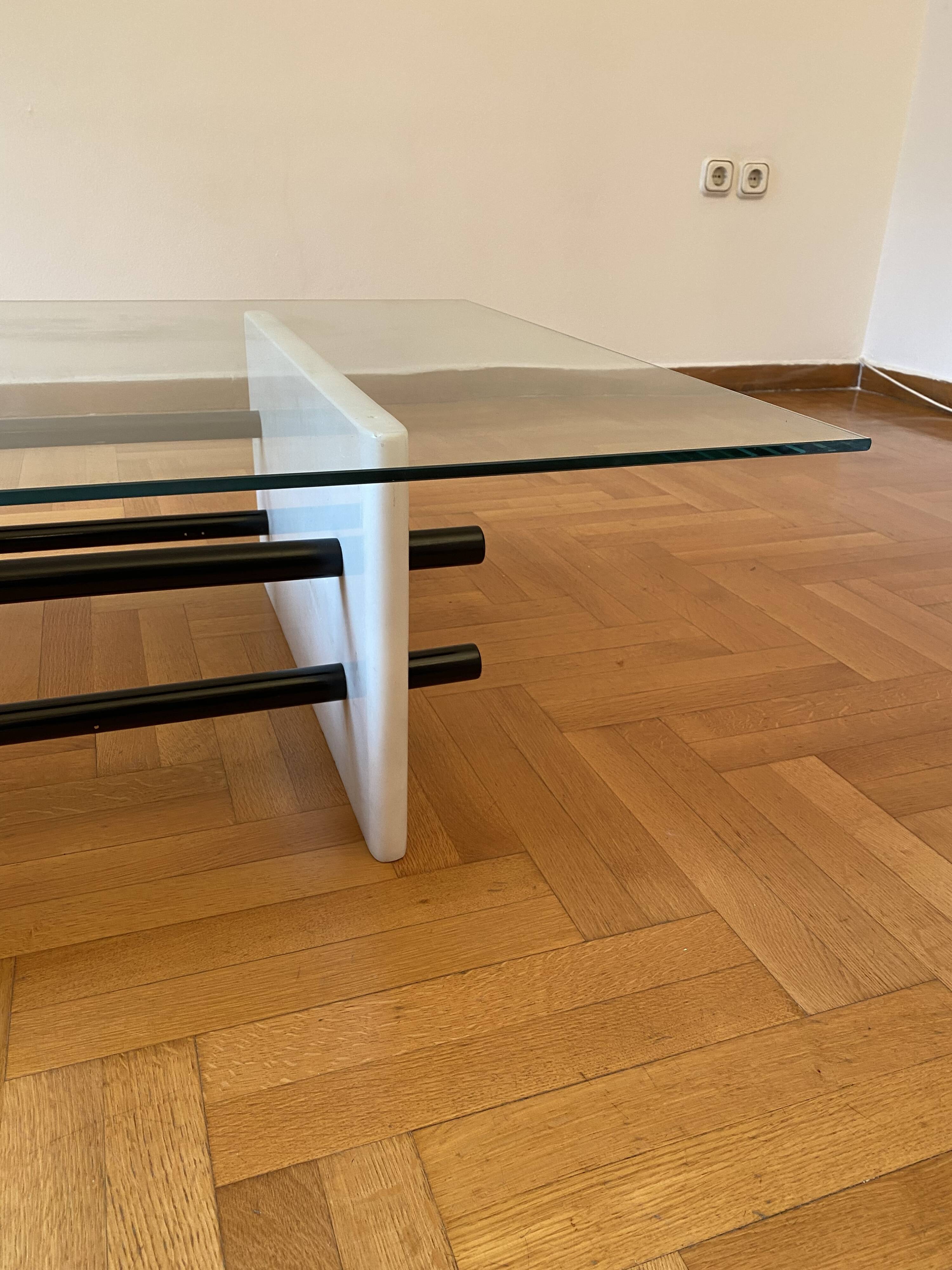 1980s White Marble Rectangular Coffee Table Postmodern Glass