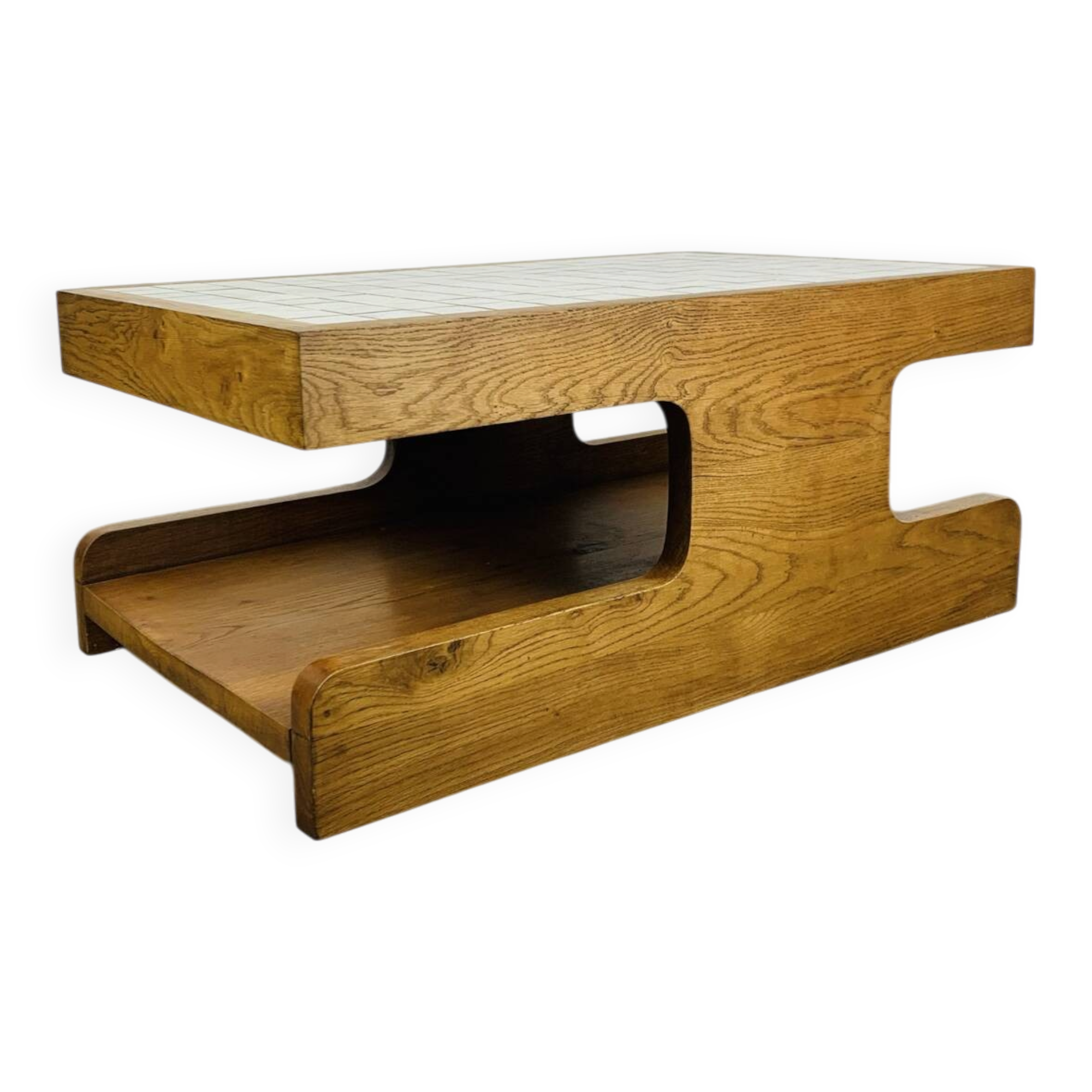 Brutalist coffee table made of solid wood from the 1970s.