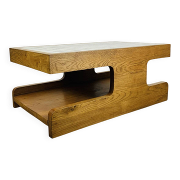 Brutalist coffee table made of solid wood from the 1970s.