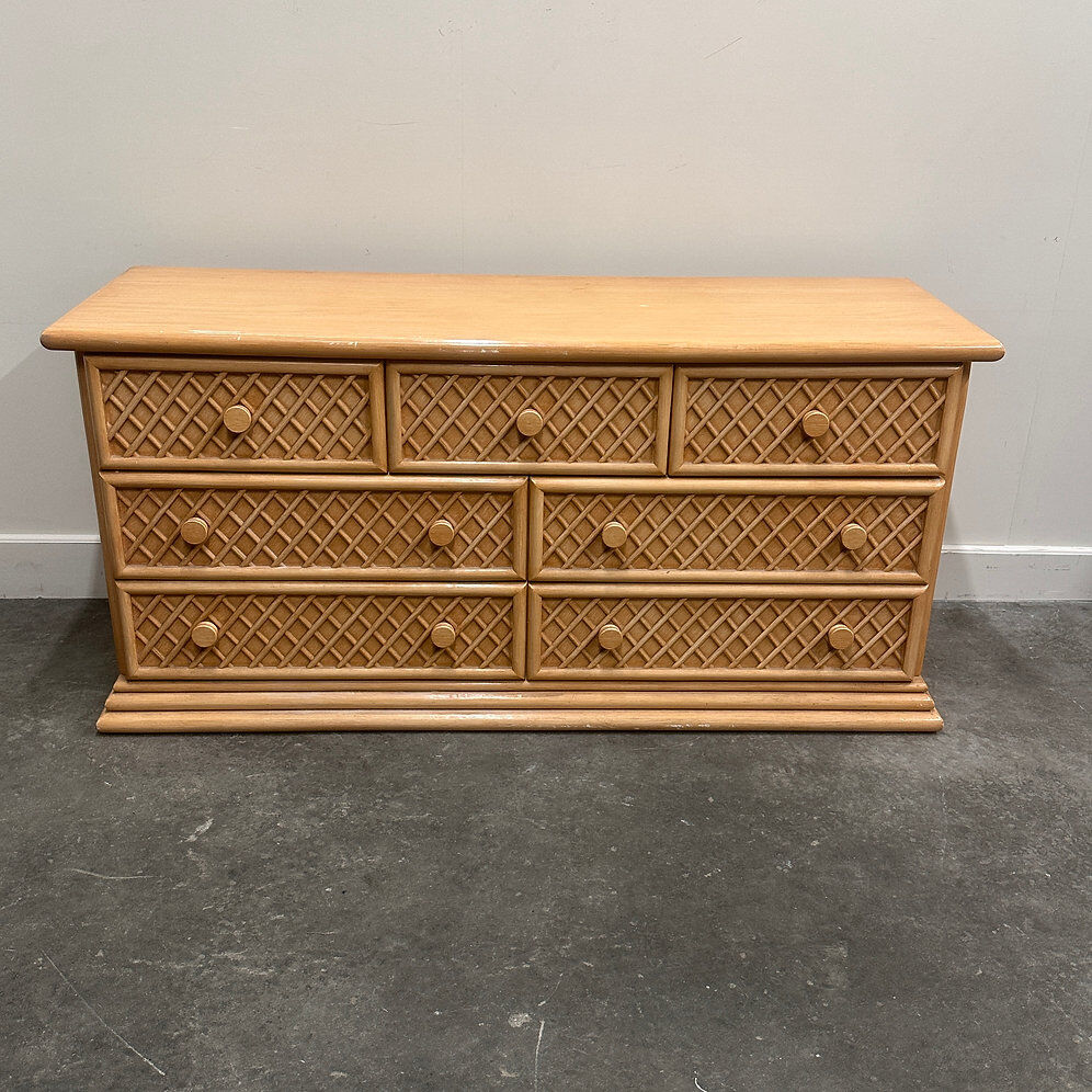Oak & faux rattan-front dresser - Chest of drawers by Maugrion for Roche Bobois