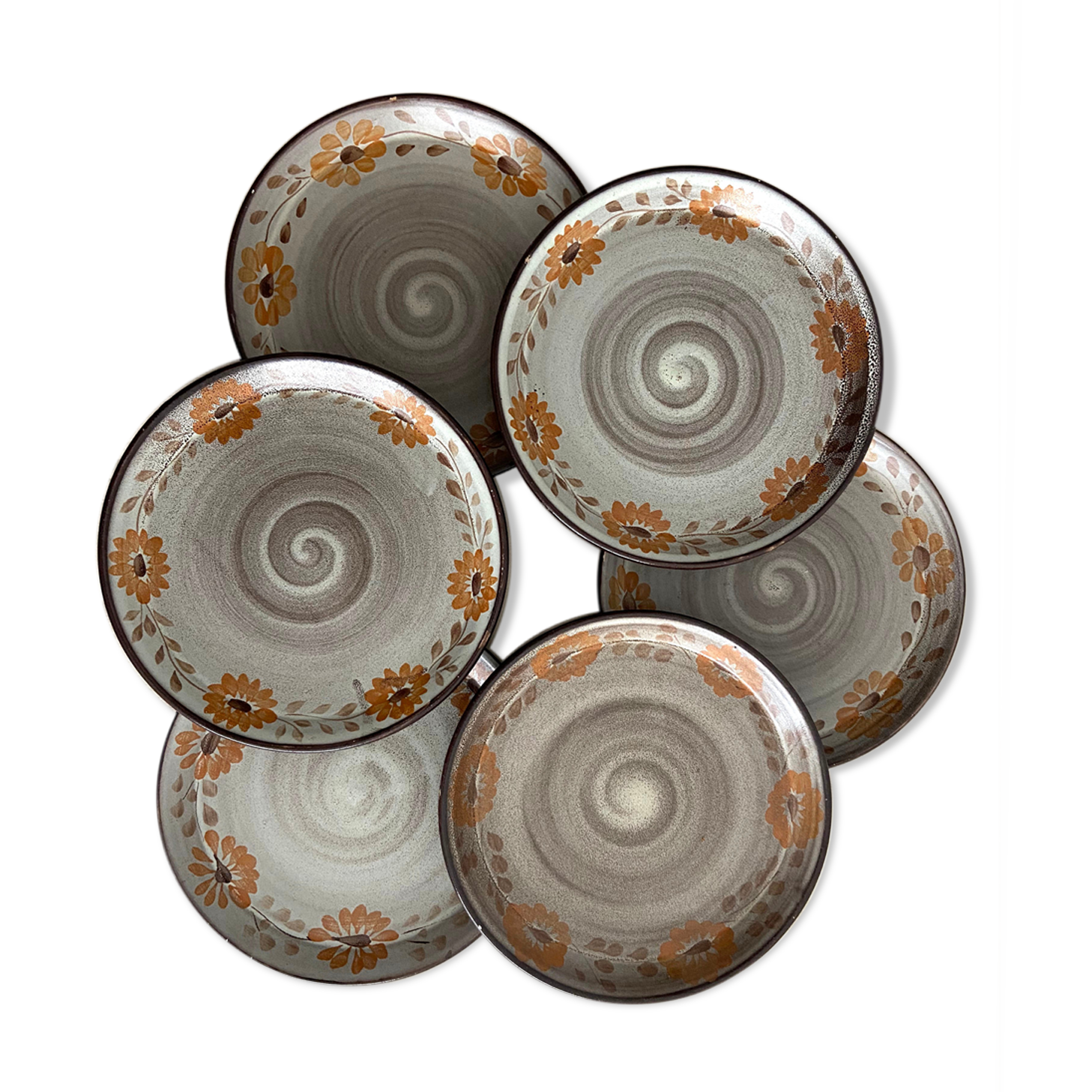 Set of 6 painted sandstone plates