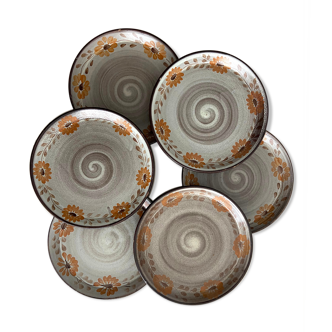 Set of 6 painted sandstone plates