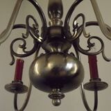 French Vintage Two-Tone Silver Metal 6-Light Flemish Chandelier with Red Drips