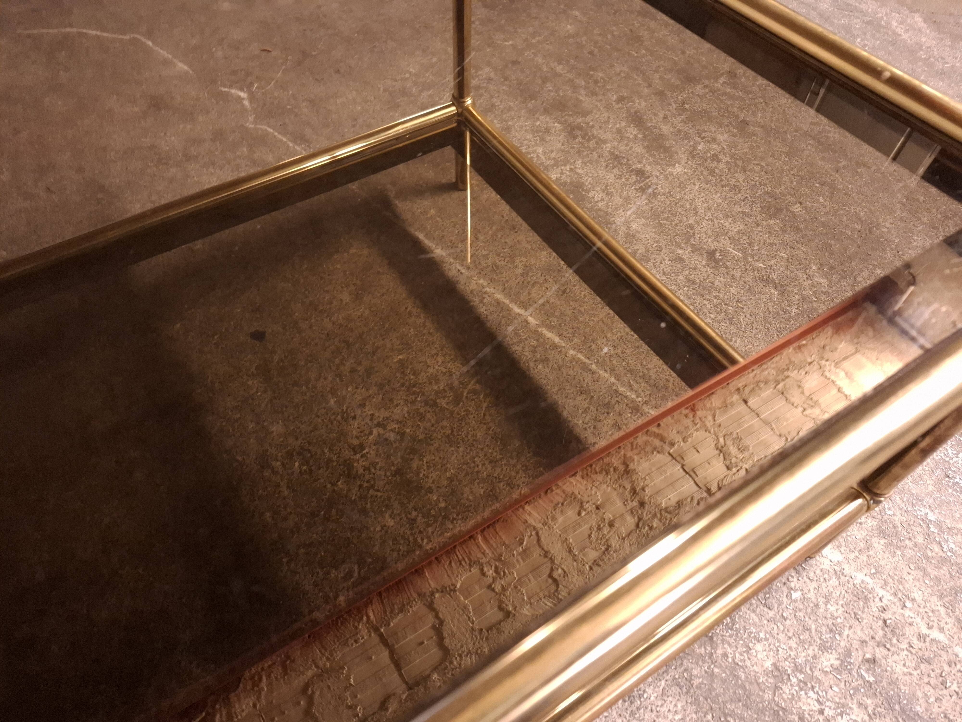 Vintage 80's brass coffee table, glass tops