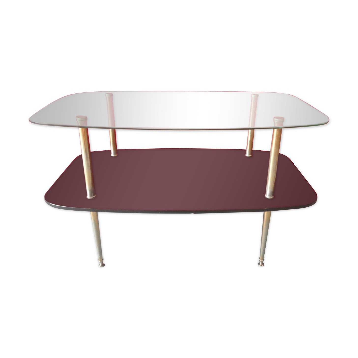 Vintage glass and gold metal coffee table 1950