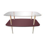 Vintage glass and gold metal coffee table 1950