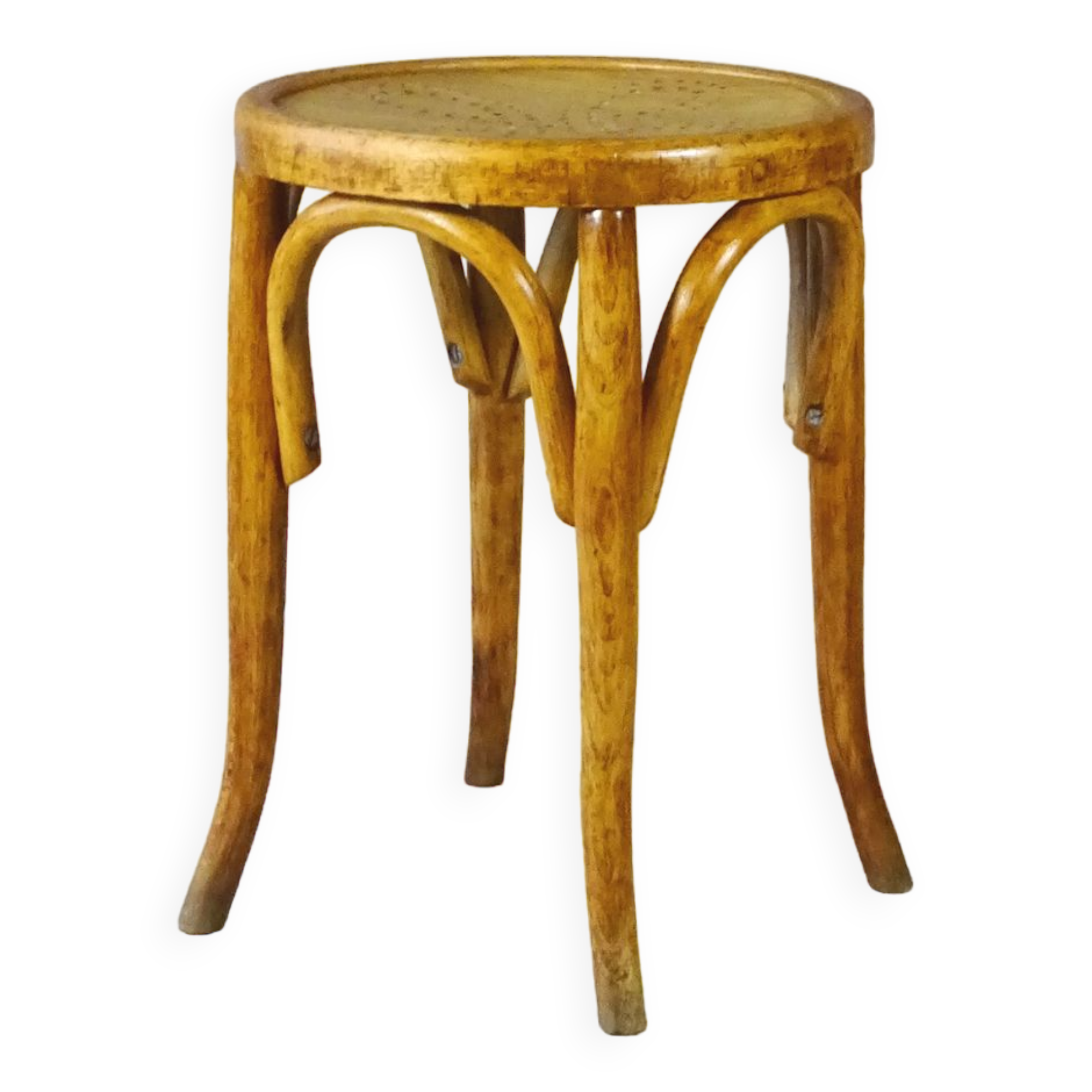Curved wood bistro stool perforated seat 1920