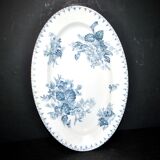 Plat ovale à décor de fleurs bleues u&c Sarreguemines, service "Flore"