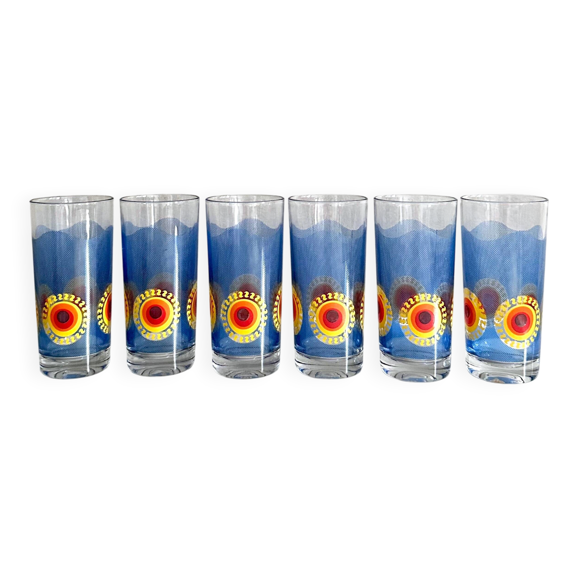 Vintage glass set, VMC Reims France, French lemonade glass 70's