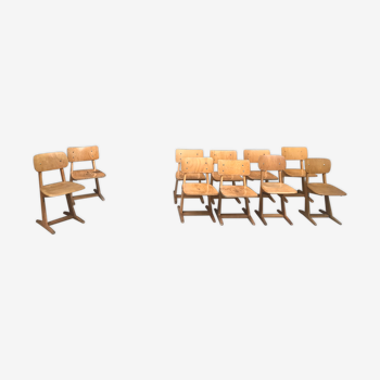 Series of 10 casala children's chairs in vintage light wood