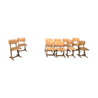 Series of 10 casala children's chairs in vintage light wood