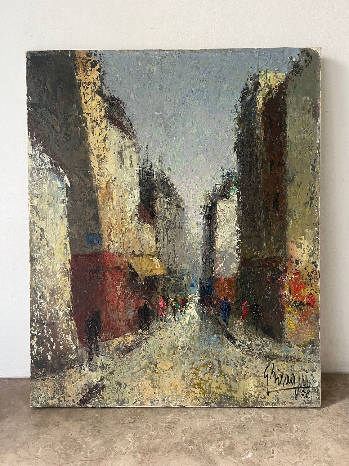 Street scene, oil on canvas, signed 1958