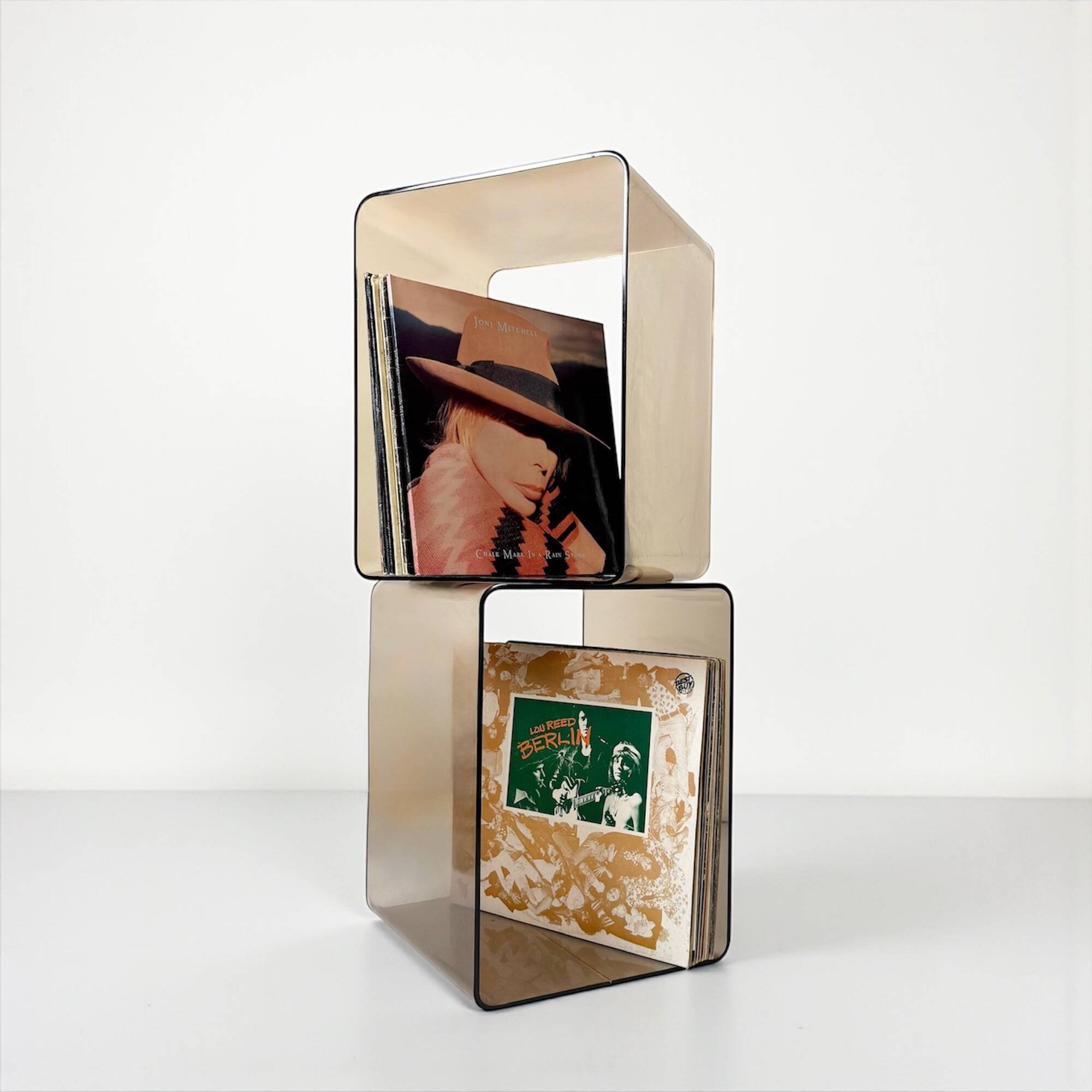 Pair of Vintage 70s Smoked Plexiglass Stands