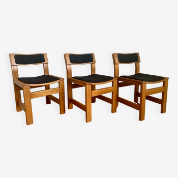 Set of 3 elm and fabric chairs