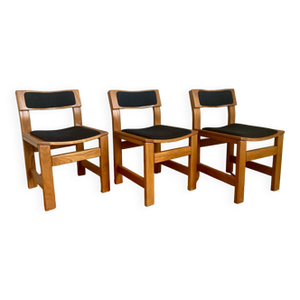 Set of 3 elm and fabric chairs