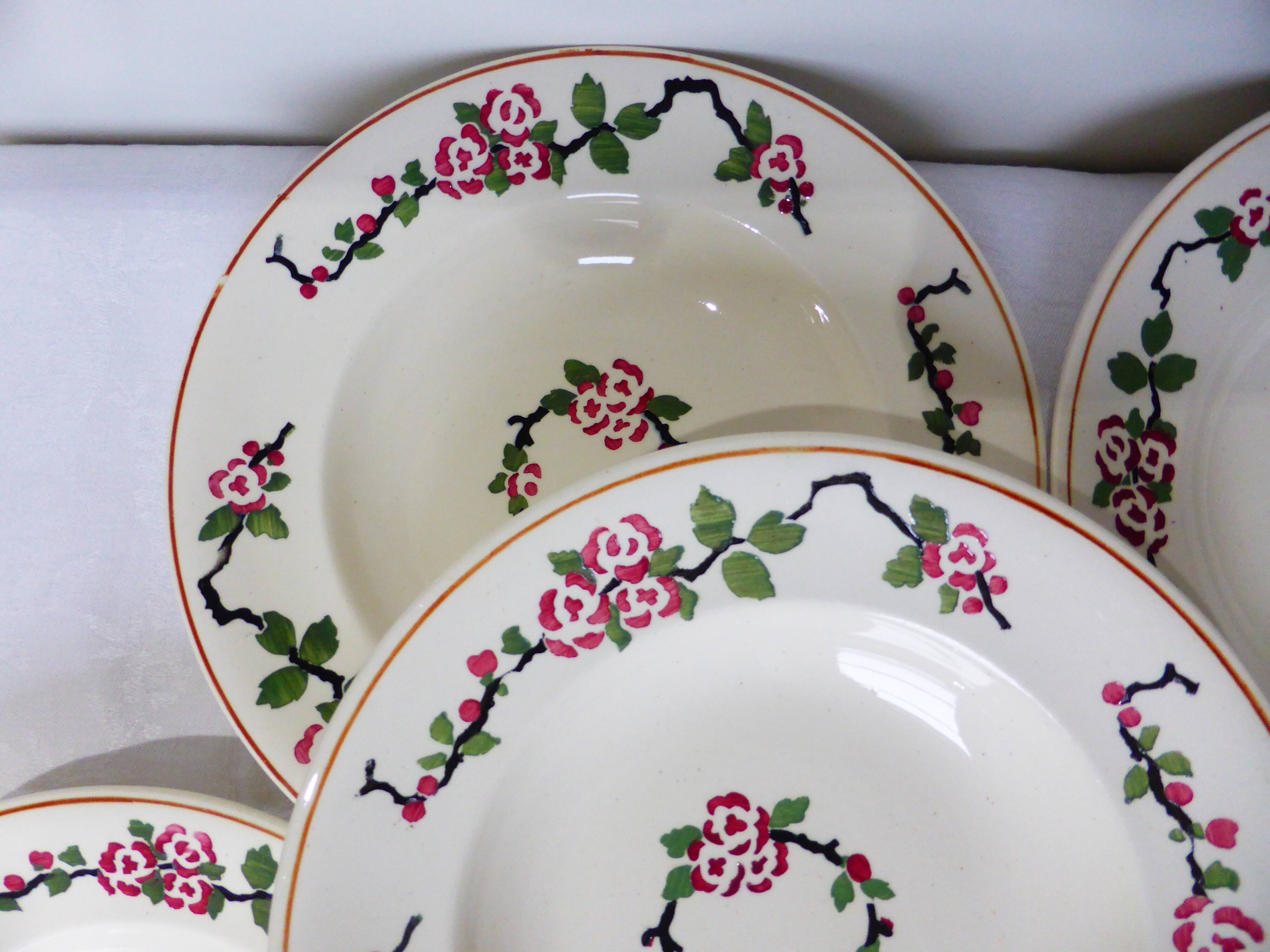 5 Longwy soup plates, Aupébines model