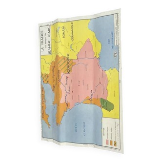 Ancienne carte géographique scolaire double face édition Rossignol