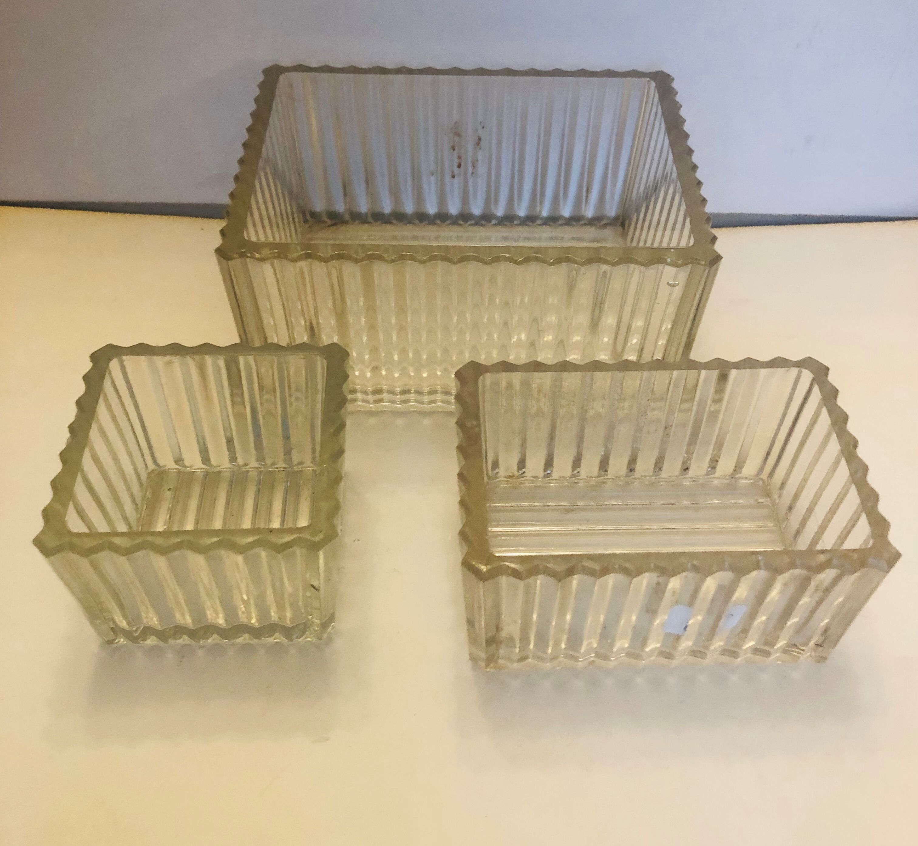 Set of three art deco glass boxes