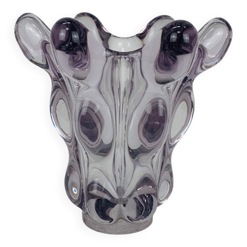 Giraffe vase in Art Vannes crystal, 1950, vintage
