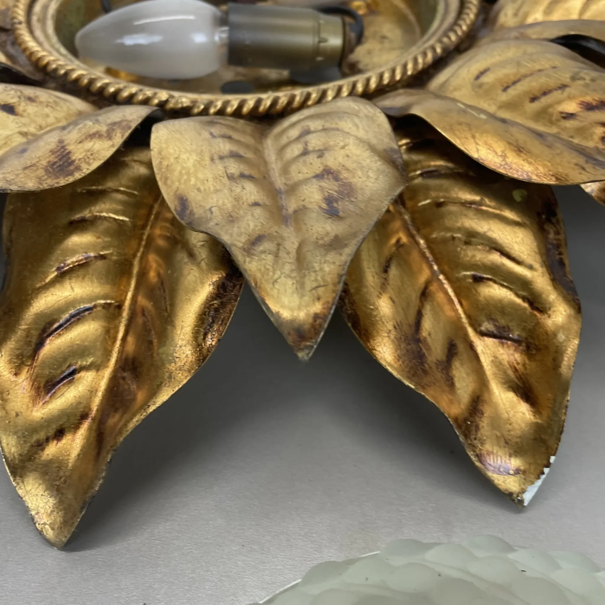 Large 55 cm golden 'florentine theatre' ceiling light by banci, florence, italy, 1970