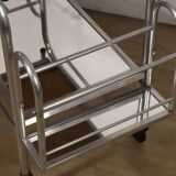 Desserte roulante vintage années 70 en métal chromé et verre miroir