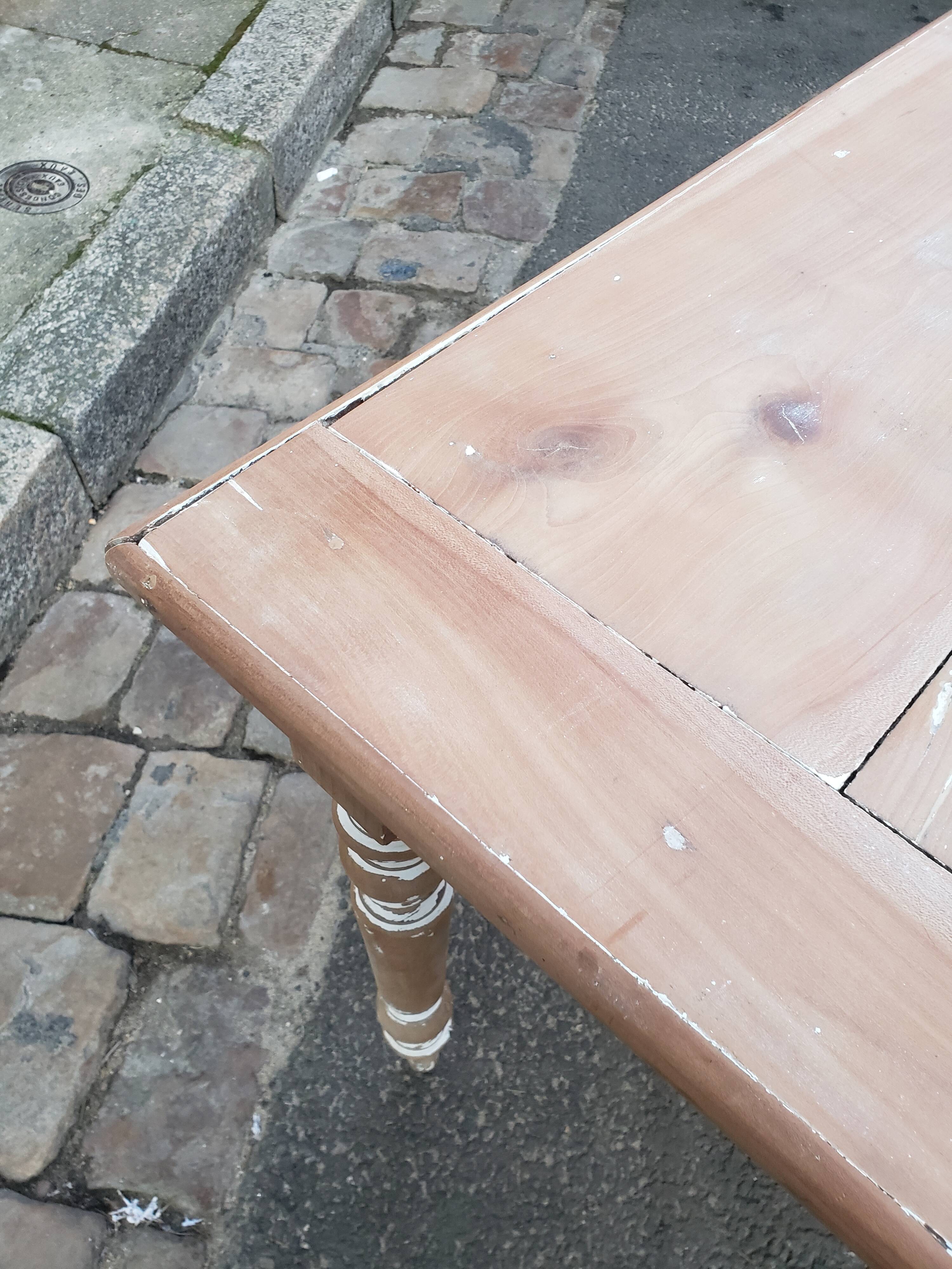 Old patina farm table turned feet