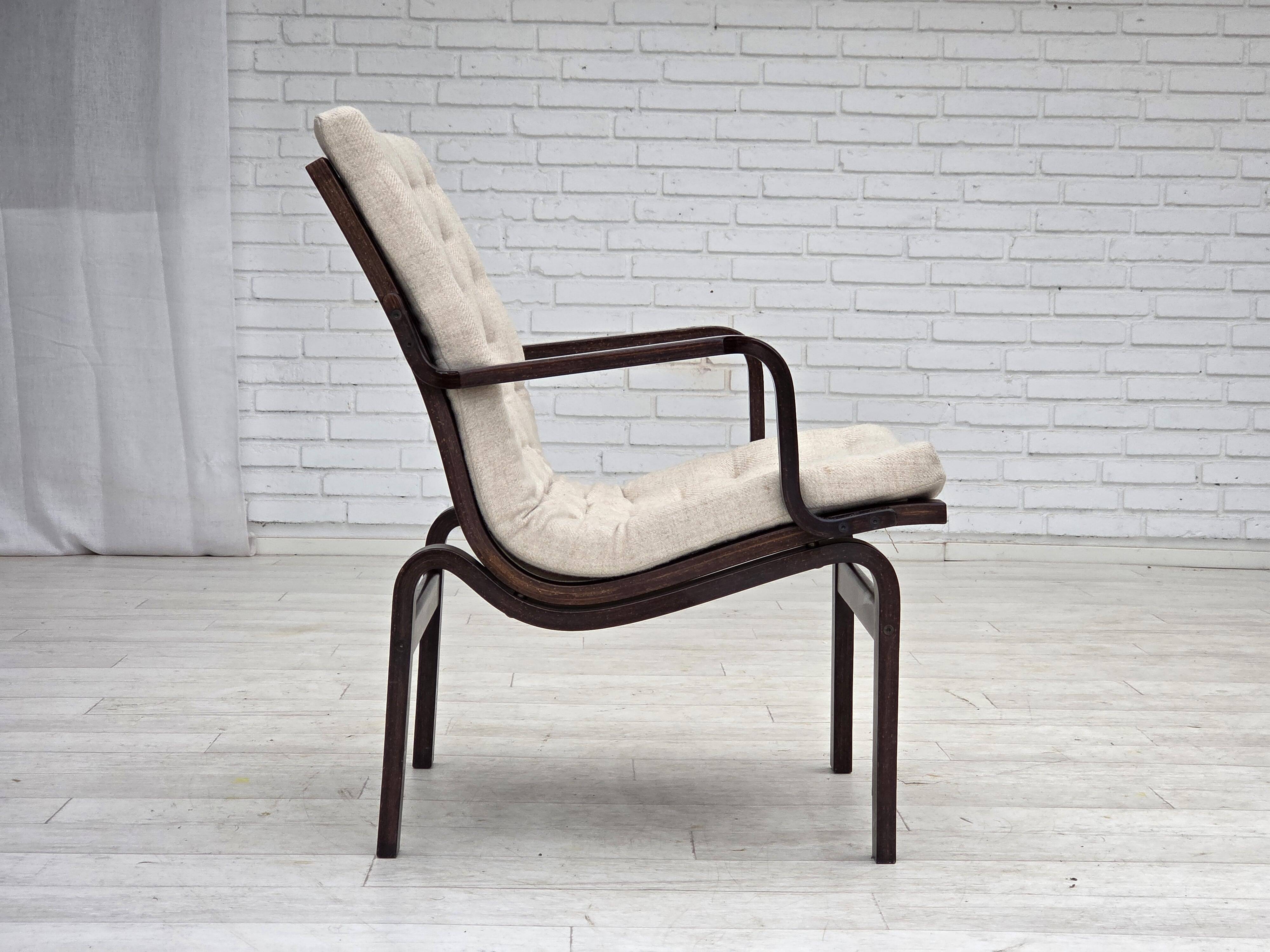 1970s, Scandinavian armchair, furniture wool, dark beech wood.