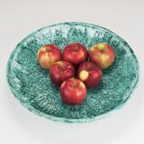 Eva Ruffoni Grand Bol Art Fruitier en Céramique Turquoise, 15 pouces de diamètre, Italie, années 1980