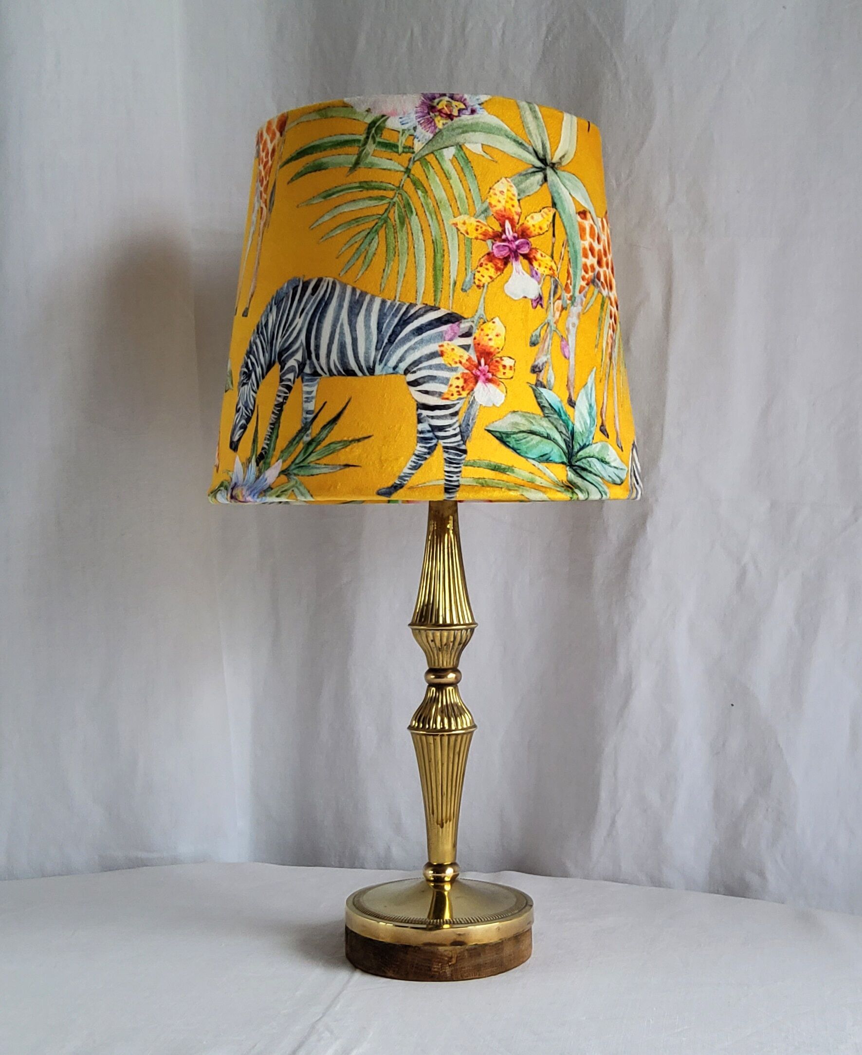 Brass and wood lamp