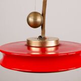 Large pendant light, adjustable in height, in glass and brass, Orion model by Schwarz and Staff Leucht