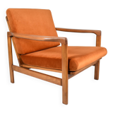 Fauteuil scandinave d'origine restauré, années 60, rouille, velours
