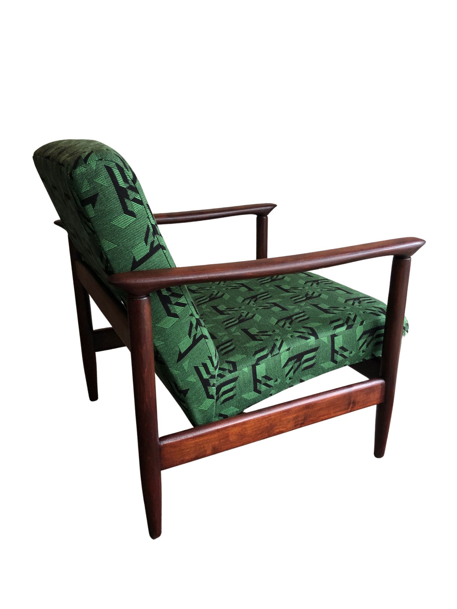 Mid century armchairs in green jacquard, by edmund homa, 1960s, set of two