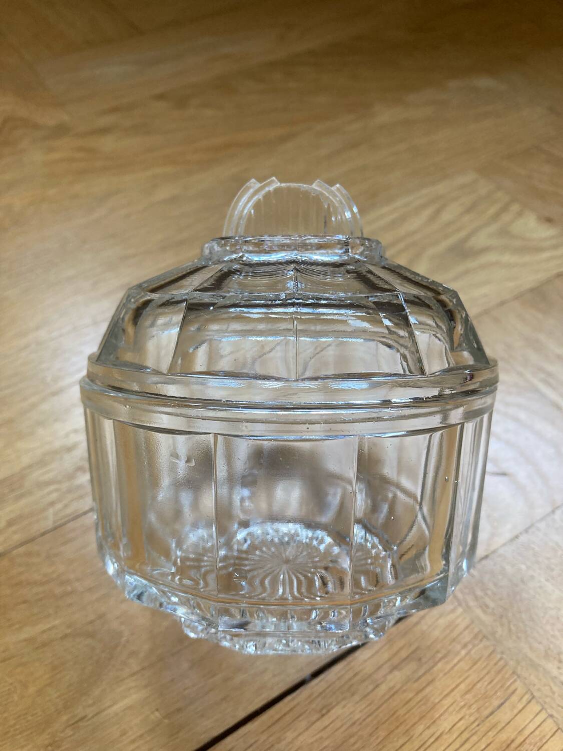 Molded glass sugar bowl