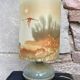 Vintage enamelled stoneware lamp with silk lampshade